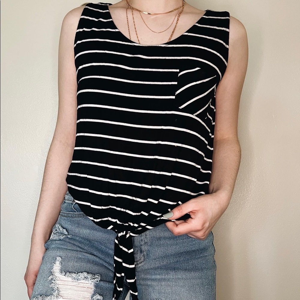 Ann Taylor striped tie front tank